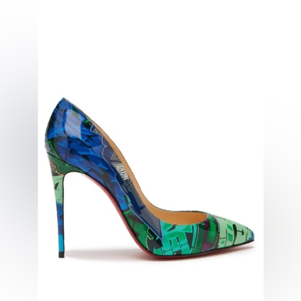 Christian Louboutin Pigalle Follies 100mm Patent Metrograf Pumps in Taiga Green